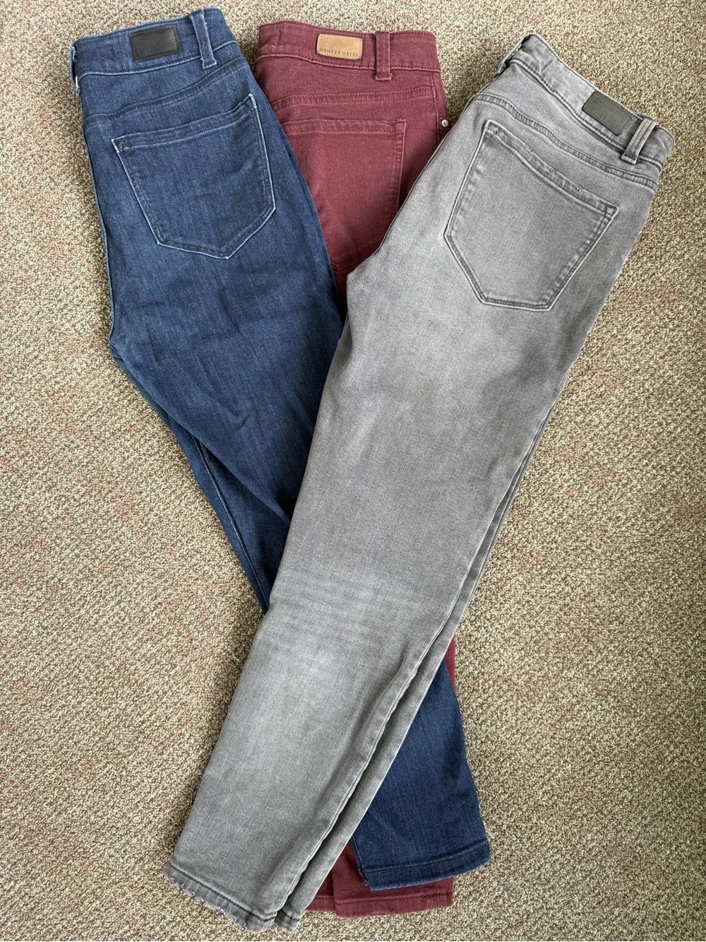 Denver Hayes Ankle Jeans — Indigo, Burgundy & Gray